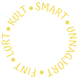Illustrasjon med tekst: Fint, lurt, kult, smart, unnagjort